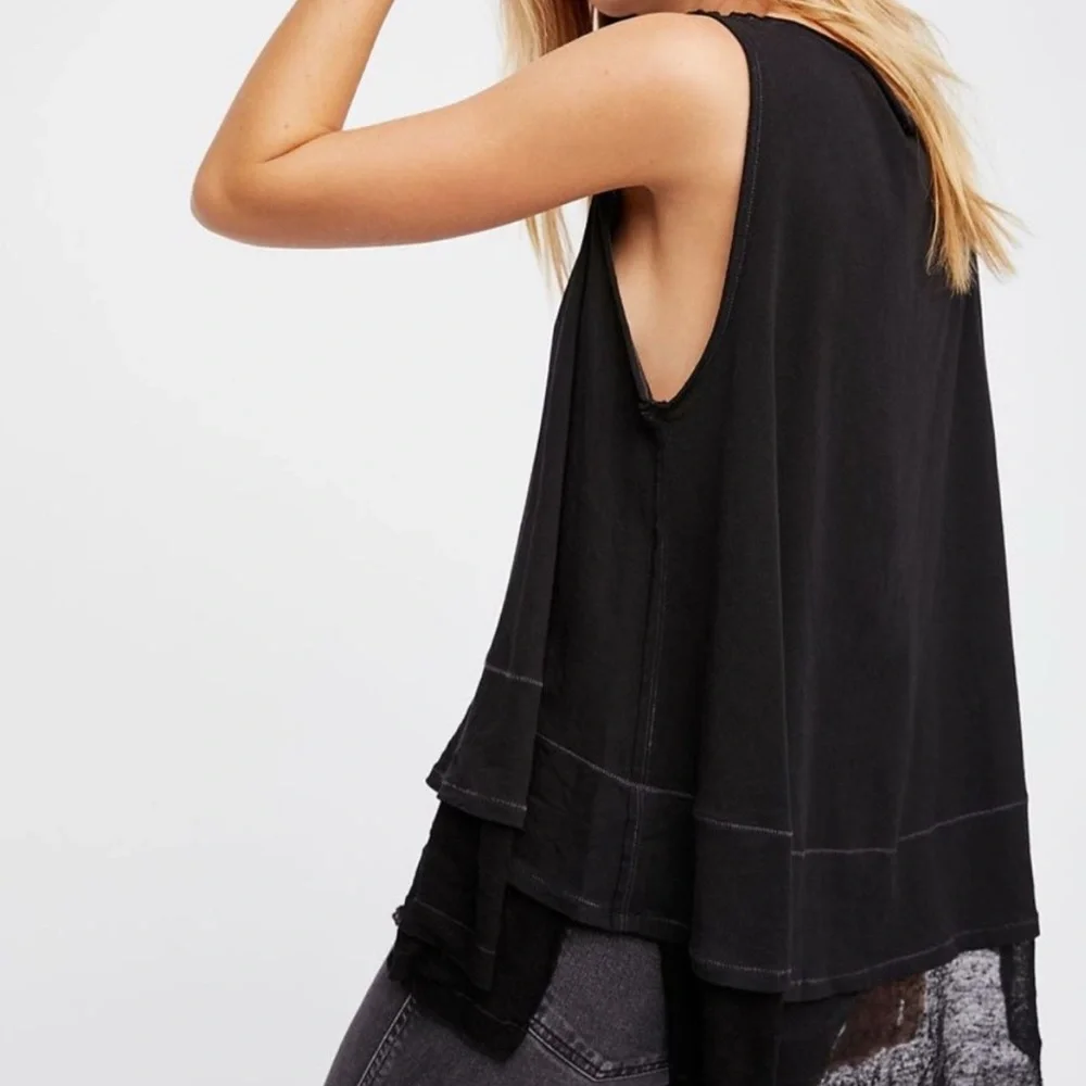 Free People Peachy Tank Sleeveless Top Black Size L NWT We the Free - Picture 2 of 7